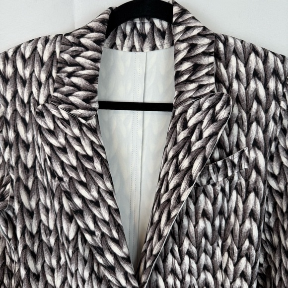 Norma Kamali XS Long Blazer Dress Knit Illusion Print Double Breasted Stretch - Picture 8 of 13